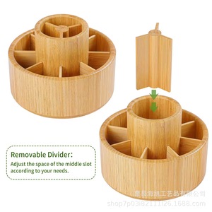 Bamboo <b>Rotating</b> Desktop Storage Rack Pen Holder Office <b>Desk</b> Organizer Student Stationery Box Round Standing Type - Product Image 5