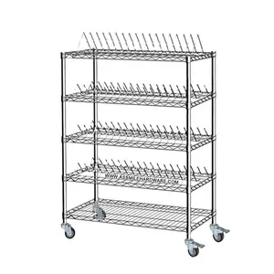 Assmile 5 Lagen Esd Smt Reel Rack Holder Rolling Opslag Winkelwagen Chrome Staaldraad Plank Met Wielen Workshop Transfer Trolley