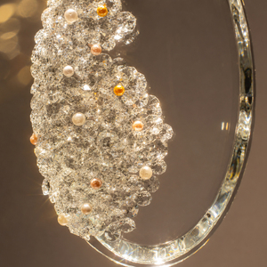 Lampe suspendue ovale en cristal pour intérieur, design incrusté de perles, câble réglable, éclairage LED au plafond, télécommande, 2700K, garantie de 3 ans - Product Image 2