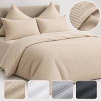 Ensemble de housse de couette en coton gaufré personnalisé, vente en gros, ensemble de literie de couleur unie avec drap et taies d'oreiller