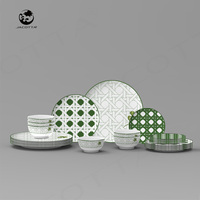 Service de table en porcelaine géométrique et trèfle émeraude, vaisselle en céramique de qualité supérieure pour la vente au détail, les mariages irlandais et les événements de luxe