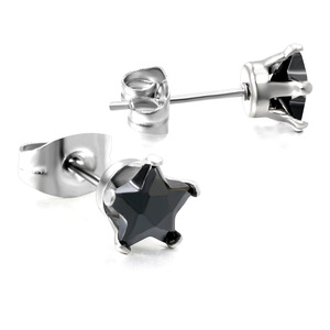 Pendientes de Estrella Negra con Circonita, Acero Inoxidable, Diseño Minimalista, Forma Geométrica, Estrella de Cinco Puntas, Joyería para Oreja Perforada - Product Image 4