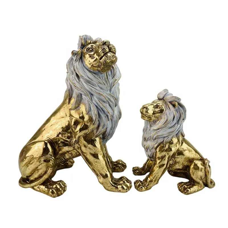 Скульптура из смолы льва, полирезина, украшение животных, украшение для матери и сына, керамическая статуя полистона, статуэтка, украшение для дома, золото MS