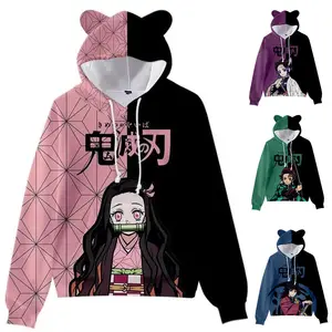 Fitspi Japan Anime Demon Slayer Pullover Frauen Hoodie Katze Ohren Cartoon Sweatshirt Teenager Jungen Mädchen Cosplay Kostüm Hoodies