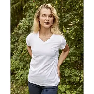 Camiseta de cuello en V para mujer, merchandising sostenible - Product Image 1