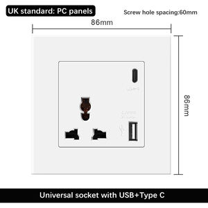 <span class=keywords><strong>Presa</strong></span> universale a 3 fori con porta di ricarica USB e tipo-c adatta per <span class=keywords><strong>iPhone</strong></span> e Android, pannello PC 86*86mm - Product Image 2