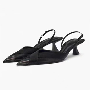 Sandales à talons élégantes pour femmes, style français, bicolores, à découpe basse |   Nouvelles sandales à enfiler tendance et polyvalentes - Product Image 2