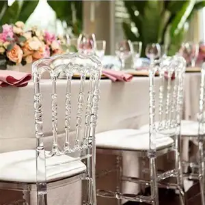 Modern Atacado Transparente Crystal Plastic Hotel Plastic Wedding Clear Acrílico napoleon cadeira para Eventos