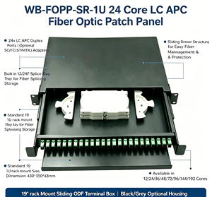 Panel de Conexiones de Fibra Óptica ODF de 19 Pulgadas 1U Deslizable de 24 Núcleos LC <span class=keywords><strong>APC</strong></span> con Bandeja de Empalme para Centro de Datos, Redes FTTH y Telecomunicaciones, OEM de Fábrica - Product Image 1