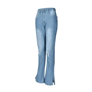 Hot Koop Afslanken Ripped Bootcut Broek Groothandel Slanke Hoge Taille Jeans Vrouwen