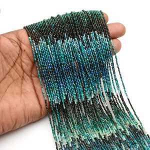 Perles Rondelles Micro-Coupées Teintées Bleu Chrysocolle, Pierres Précieuses Naturelles Facettées, Fil de 12 Pouces - Product Image 3