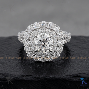 แหวนเพชรแล็บโกรว์ 1.00 กะรัต ทรงดับเบิ้ลฮาโล ตัวเรือนแบบแยกส่วน ทองคำแท้ 14K 18K เครื่องประดับหรูหราสำหรับทุกเพศ เหมาะสำหรับวันครบรอบ - Product Image 2