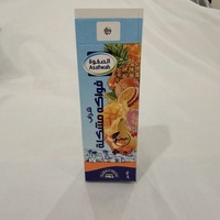 Boîte de présentation en carton ondulé recyclable, marque ECO, qualité alimentaire, finition brillante mate, motif fruits tropicaux, boissons énergisantes, jus