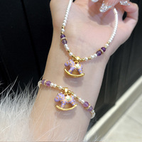 Ensemble de bijoux vintage en perles d'eau douce naturelles (collier/boucles d'oreilles/bague) 4 pièces, mode polyvalente, strass en forme de cœur OT