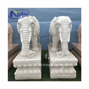 Natural Stone Carving Animal Life Size White Marble Baby Elephant Statues Sculpture For Home Decoration