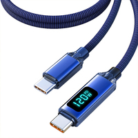 Câble de charge rapide Type-C 120W avec affichage numérique et gaine en nylon, disponible en plusieurs couleurs