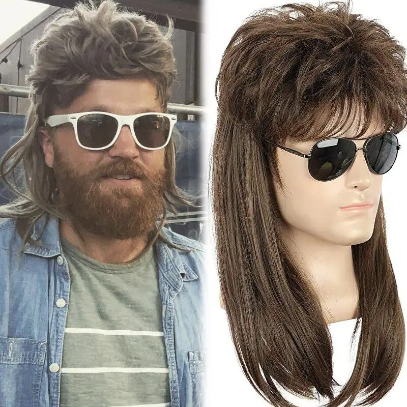 Parrucche sintetiche resistenti al calore anni '80 costumi da uomo Fancy Dress accessorio per feste parrucca Cosplay parrucche Mullet per uomo