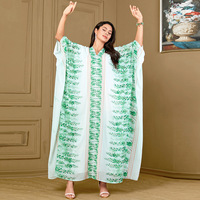 4016 grande taille femmes imprimé fleuri manches chauve-souris robe transfrontalière été Abaya pour la célébration de l'Aïd en Polyester