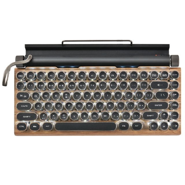 Gaming Keyboards Round Retro Punk Keycap Mechanical Wireless Keyboard (wood)