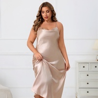 Nouveau Modèle Vente en Gros Promotion Été 2026 Lingerie Féminine Grande Taille Robe de Nuit en Satin Rouge Col Bénitier Longue Robe de Nuit Camisole