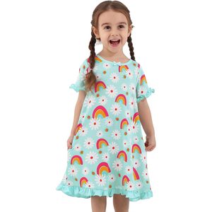 DREAMHALO Toddler Girls <b>Dress</b> Short Sleeve A Line Rainbow Daisy Print Summer Casual Wear 2-6Y - Product Image 1