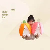 Oreiller en peluche lesté en maille brodée motif lapin fraise et carotte, super doux en coton, pour anniversaire, ODM