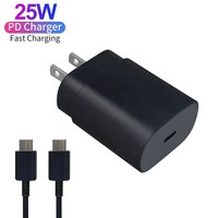 Cargador de Pared USB Tipo C de Carga Súper Rápida de 25 W con Cable, Adaptador de Viaje para EE. UU. y UE con PD para Laptop Samsung, Salida 5v/3a