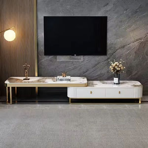 Meuble TV de salon moderne avec <span class=keywords><strong>cheminée</strong></span>, console multimédia extensible avec plateau en <span class=keywords><strong>marbre</strong></span>, ensemble de table basse - Product Image 2