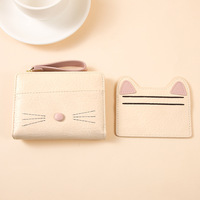 Dompet Pendek PU Motif Kucing Lucu, Banyak Slot Kartu, Kantong Uang Ber-resleting, Dompet Sederhana Modis