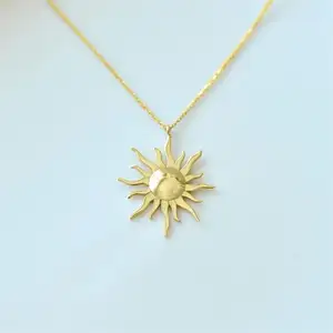 14 K Gold Plated Charm Glowing Sun Pendant Necklace,Perfect Gift For Girlfriend,Dainty Summer Vibe Necklace
