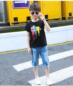 Venta al por Mayor de Conjuntos de Ropa para Niños, Estilo Nuevo, Camiseta Orgánica y Jeans para Niños, Conjunto de 2 Piezas - Product Image 1