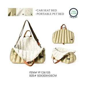 2 en 1 cálido portátil conejo polar PU tela de cuero bolso de viaje asiento de coche cama gato perro bolsa de transporte para mascotas