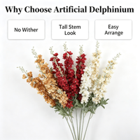 Bunga Delphinium Artifisial Mewah Elegan Putih Merah Champagne Tangkai Panjang untuk Dekorasi Vas Meja Pernikahan, Pesta Rumah, dan Acara