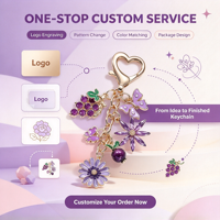 Gantungan Kunci Enamel Kustom Grosir, Liontin Anggur Bunga dari Paduan Seng, Cincin Kunci dengan Logo Kustom, Hadiah Suvenir Berhiaskan Rhinestone OEM ODM