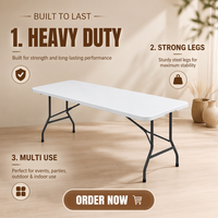 Table pliante en plastique moulé par soufflage de 8 pieds, table de banquet robuste en HDPE pour événements, mariages, fêtes en plein air, camping, certifiée EN581 ISO
