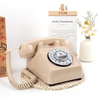 Téléphone vintage britannique/américain antique noir à cadran rotatif avec enregistrement vocal, livre d'or de mariage rechargeable au lithium