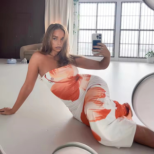 Estate stampa floreale <span class=keywords><strong>senza</strong></span> <span class=keywords><strong>spalline</strong></span> per vacanza abito da spiaggia da donna Sexy e sottile lungo <span class=keywords><strong>senza</strong></span> schienale abito <span class=keywords><strong>bianco</strong></span> a buon mercato logo all'ingrosso personalizzato - Product Image 3