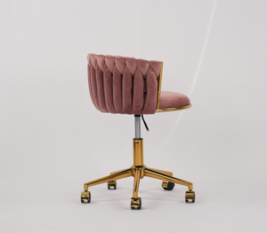 Chaise de bureau tressée Heng Ming, dossier ajouré tissé, avec pieds dorés, hauteur réglable - Product Image 4