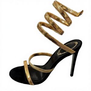 Chaussures à talons hauts de créateur dorées 2026, respirantes, à lacets, bout ouvert, sexy, pour soirée, grandes tailles - Product Image 4