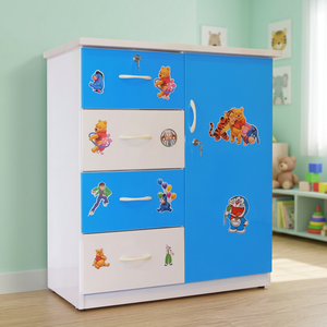 Blue and White Children's Durable Plastic 1-Door 4-Compartment Standing Type Wardrobe Clothing Organizer for Kids - Product Image 2