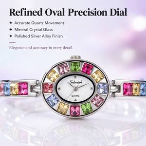 Soleviah – montre-bracelet en cristal coloré pour femmes, cadran ovale en nacre, bijoux en argent, montre-bracelet à Quartz, cadeau de mariage - Product Image 4