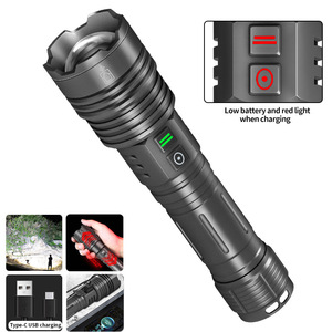 ไฟฉาย XHP70 ความสว่างสูง LED ชาร์จไฟได้ พอร์ต Type C USB ตัวเรือนอลูมิเนียมอัลลอยด์ สวิตช์คู่ ใช้งานกลางแจ้งแบบยุทธวิธี - Product Image 1