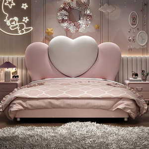 Ensemble de lit princesse rose moderne pour filles, lit rembourré en cuir confortable pour enfants avec cadre de lit de rangement en forme de cœur - Product Image 4