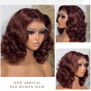 Vente en gros perruques de <span class=keywords><strong>cheveux</strong></span> bruts Perruques courtes sans colle Bob 4x4 <span class=keywords><strong>Cheveux</strong></span> humains brun rougeâtre Bouncy Curly Bob 13x4 Lace Front Perruques de <span class=keywords><strong>cheveux</strong></span> humains - Product Image 4