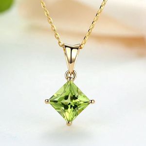 Pendentif de bijoux de mode Xinfly Princess Square en or pur 18 carats avec pierre verte Olivine Peridot AU750 - Product Image 1