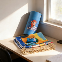 Tapis de prière pour enfants imprimé de dessins animés, portable, avec boîte cadeau cylindrique, comprenant des perles de prière, une mini-caméra, lavable