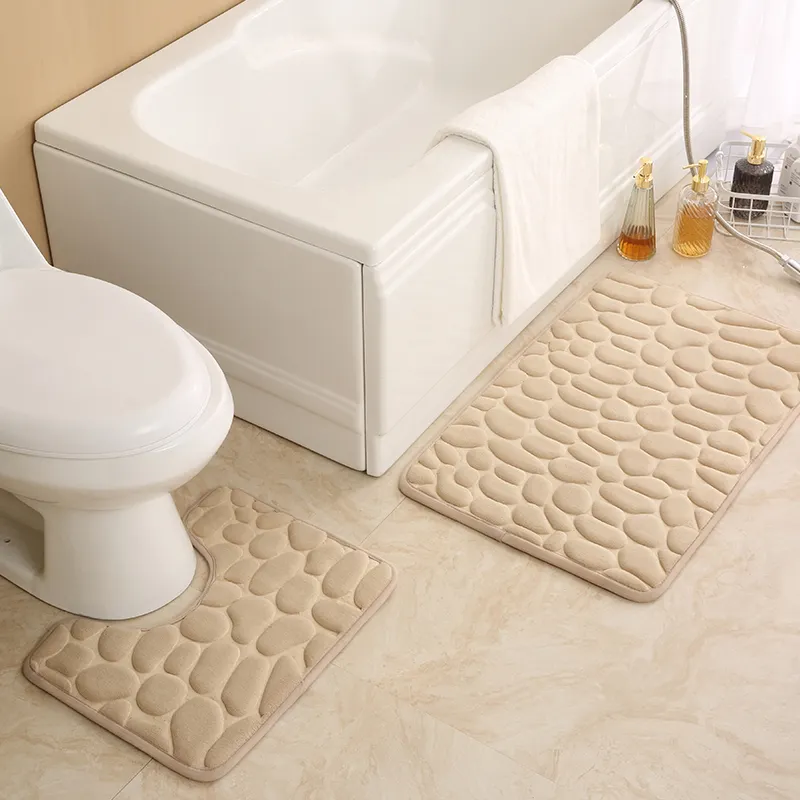 Hot Selling Custom Soft Bathroom Mat Set 3 Piece Anti Slip Memory Foam Bath Mat Set Water Absorption Bath Pad Mat