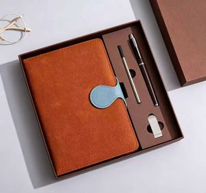 Brown <b>Notebook</b> <b>and</b> <b>Pen</b> Gift Box <b>Set</b> with Round Buckle Cover for Custom Corporate Gifts <b>and</b> Wholesale Orders - Product Image 1