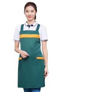 Delantal de Trabajo con Doble Correa para Hombro, Azul, Poliéster, Uniforme para Restaurante o Bar, Color Sólido, Antimanchas, con Bolsillos - Product Image 2