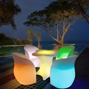 Mesas de plástico impermeables de alta calidad, taburete Led, muebles de exterior, silla iluminada